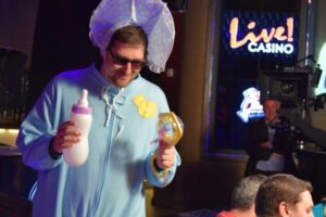Phil Hellmuth dressed as a giant baby for 