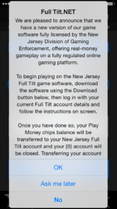 Full Tilt error message screen shot