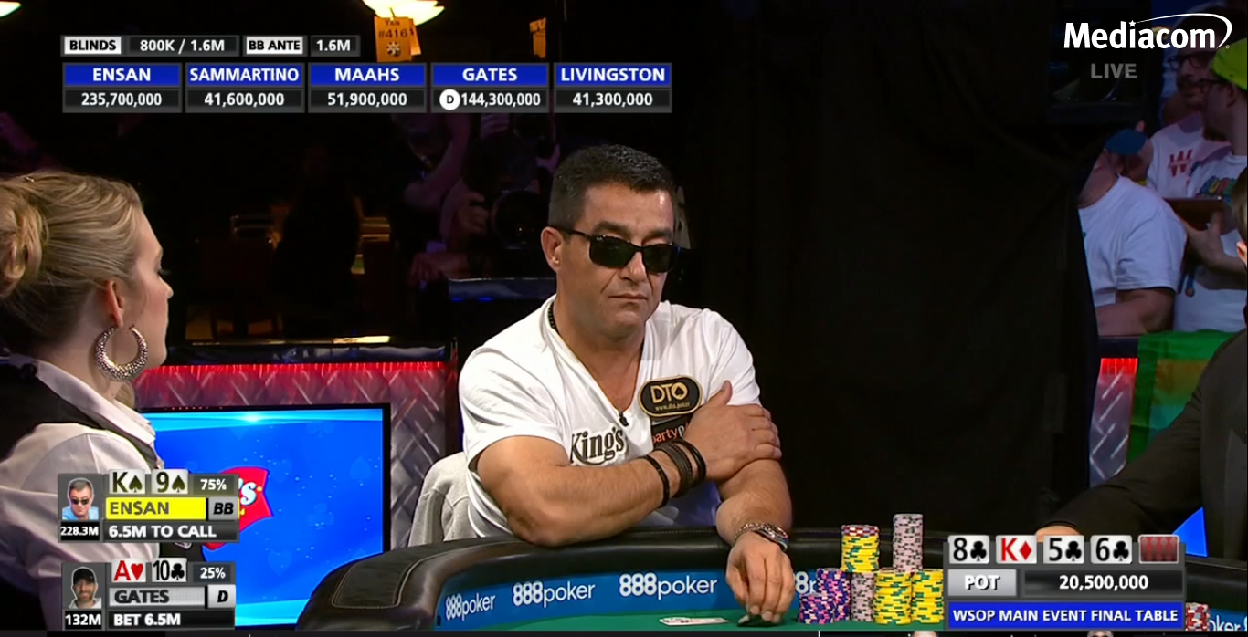Hossein Ensan Continues Dominance, Garry Gates Falters on WSOP Main Event Final Table Day 2
