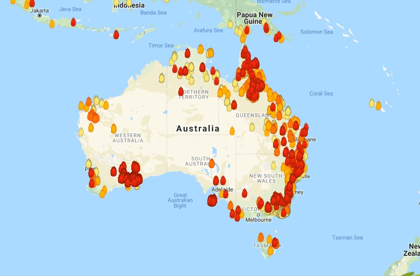 australia fires map