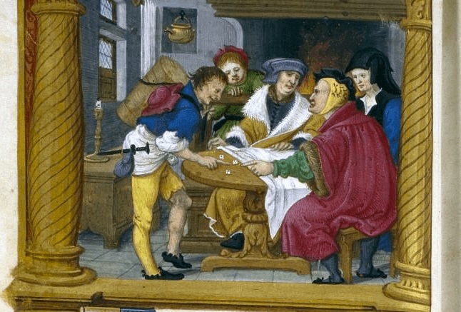 Men playing dice in the Middle Ages by Master Jean de Mauléon