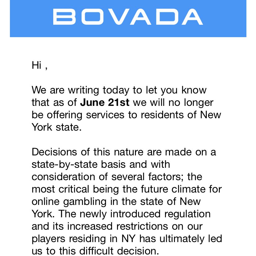 Bovada to Leave New York Online Gambling Market