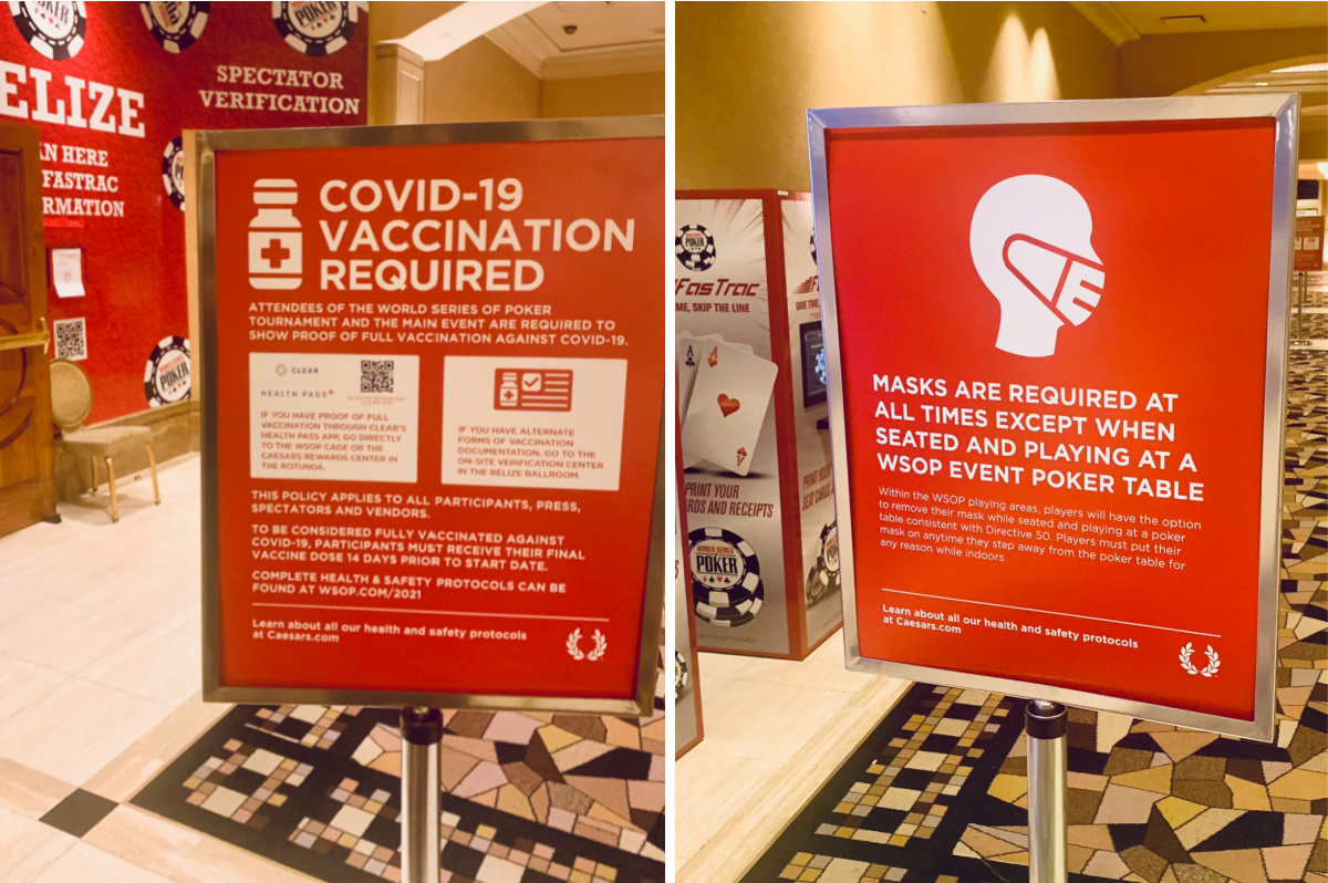 WSOP vaccination signs