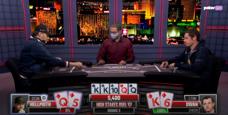 Hellmuth bets river against Dwan with full house