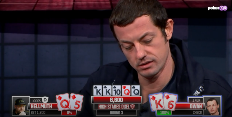 Tom Dwan wins a pot on the river against Phil Hellmuth