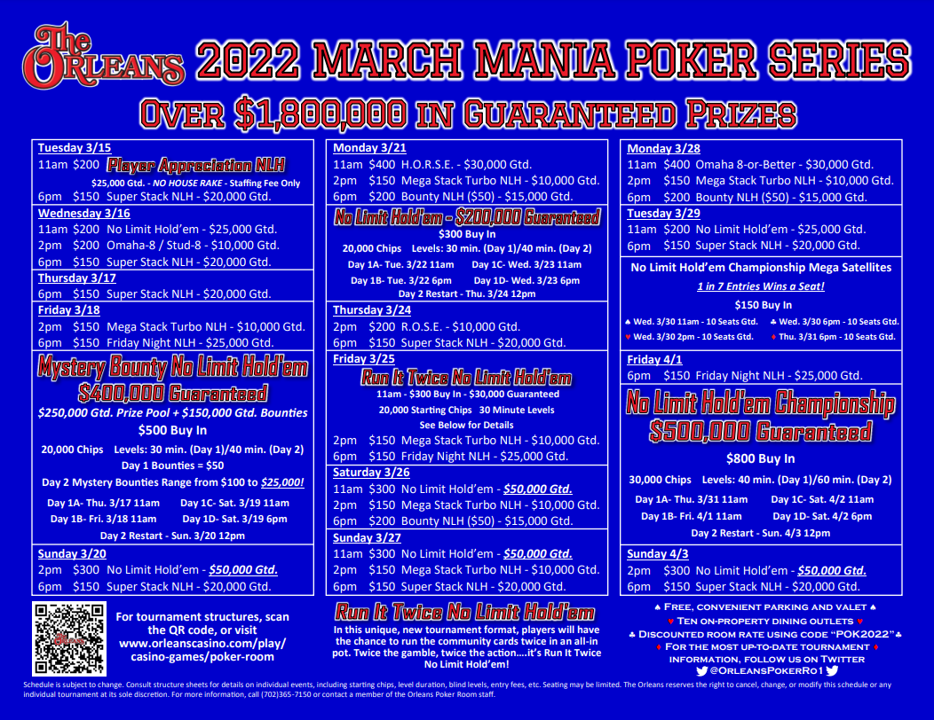 Orleans March Mania 2022 tournament schedule