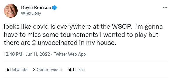 Doyle Brunson Covid WSOP