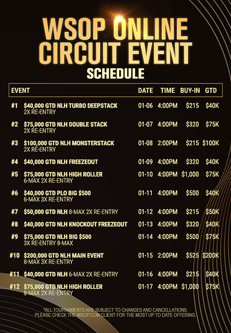 WSOP.com Circuit schedule jan 2023