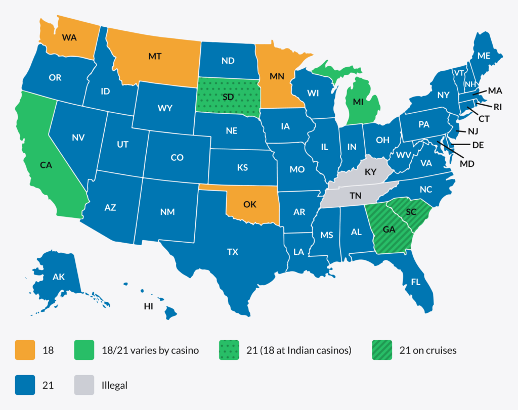 Legal Ages - US Casinos Map