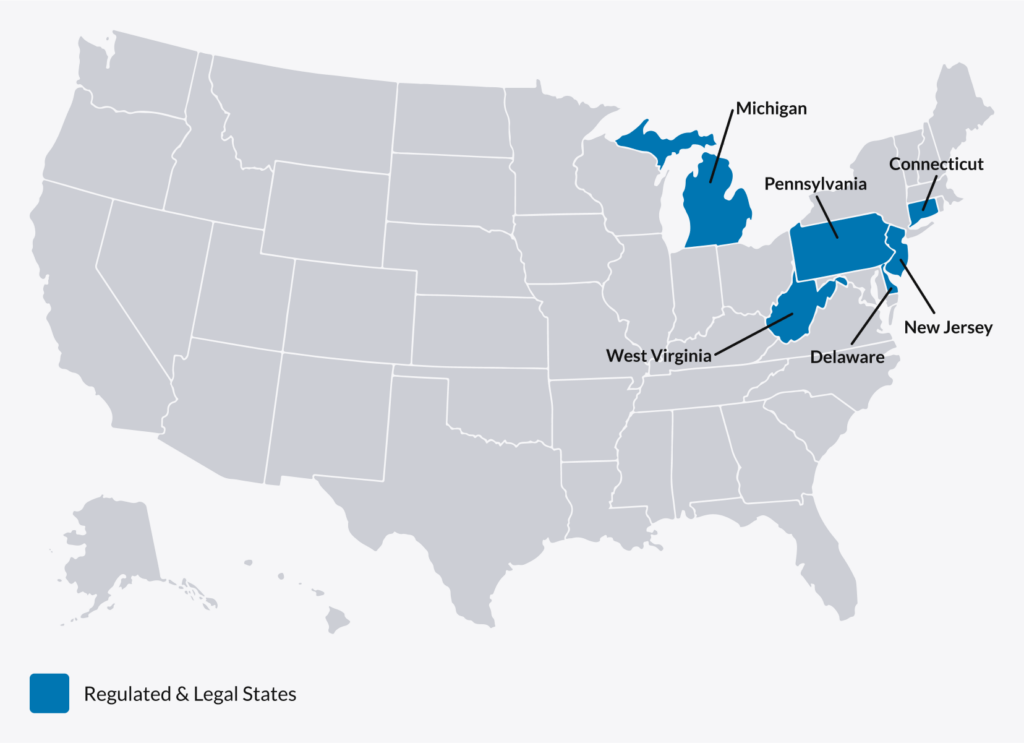 US Casinos Map - states that have legalized and regulated online casinos