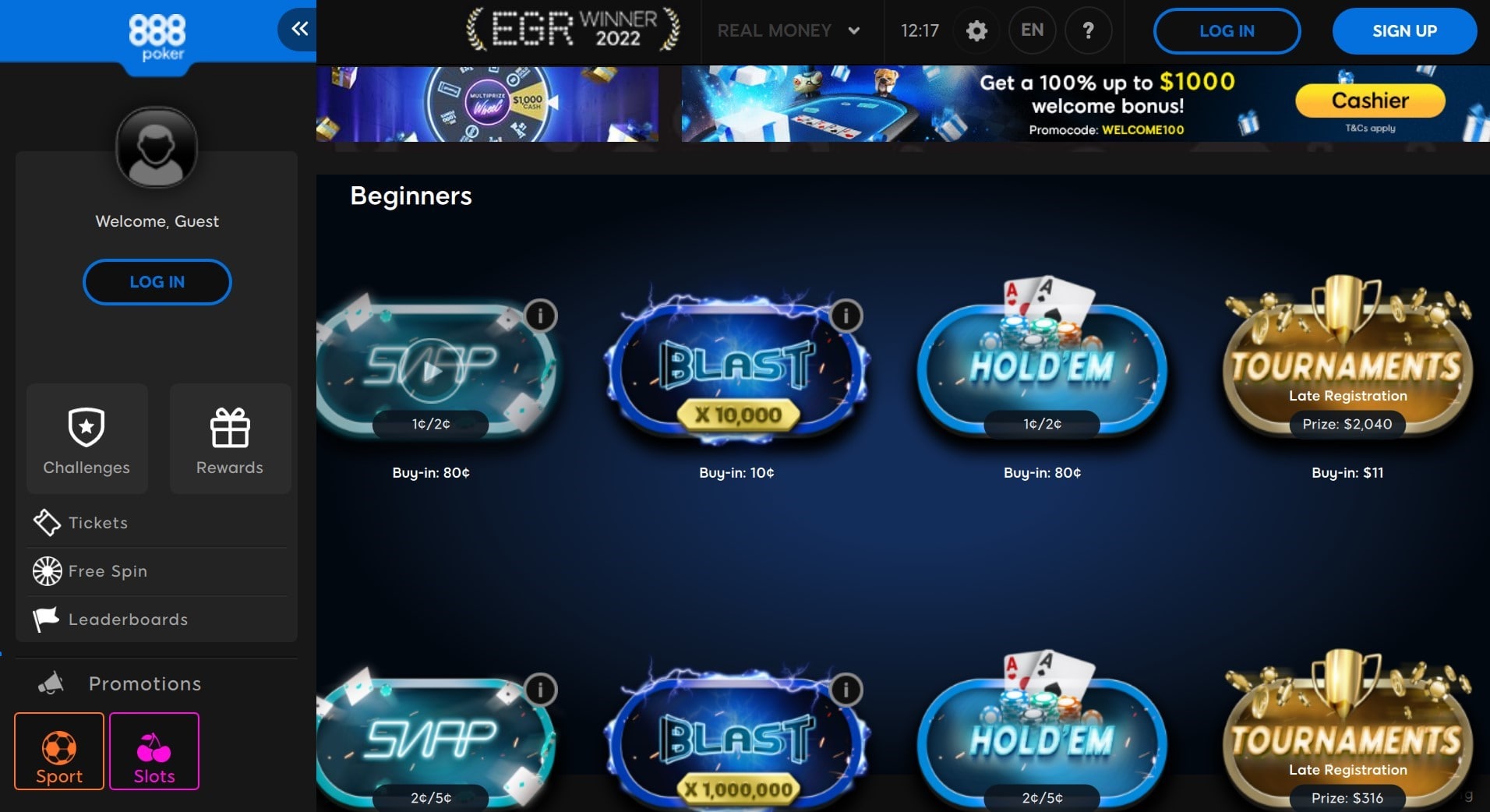 888Poker Beginners Lobby